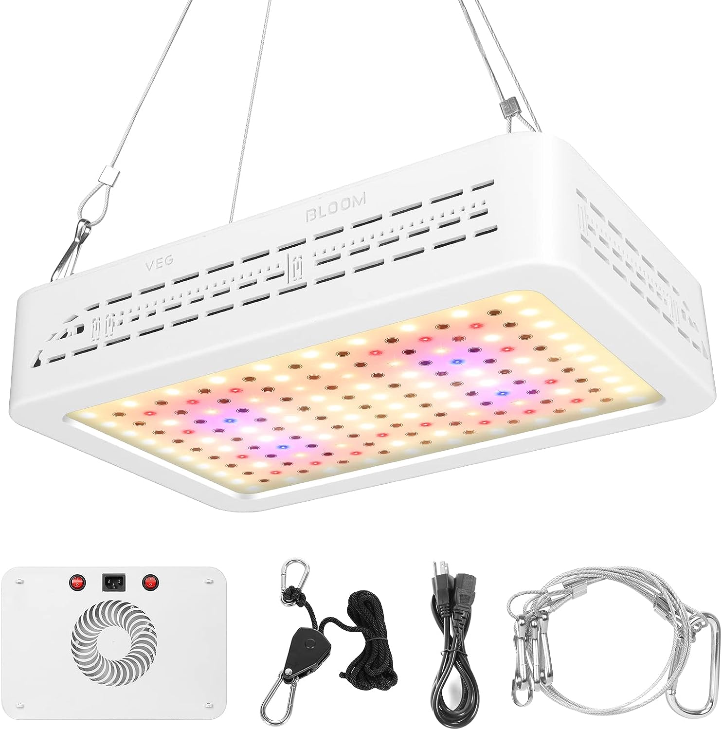 Aidyu 1000W LED Grow Light, Full Spectrum Growing Lamps for Indoor Hydroponic Greenhouse Plants with Veg and Bloom Switch, Safe, UV  IR, Adjustable Rope Hanger